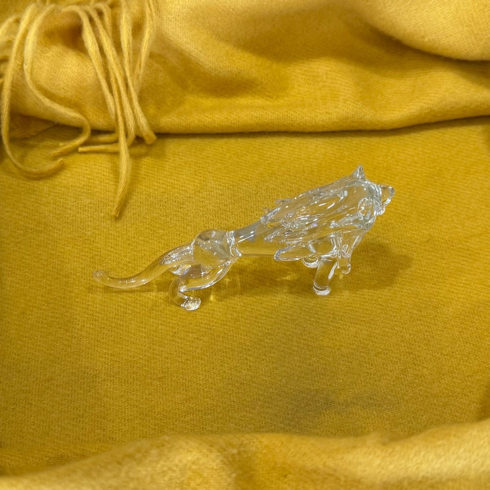 Hand-Blown Art Glass Lion Figurine | Clear Sculptural Glass | Murano-Style Decor